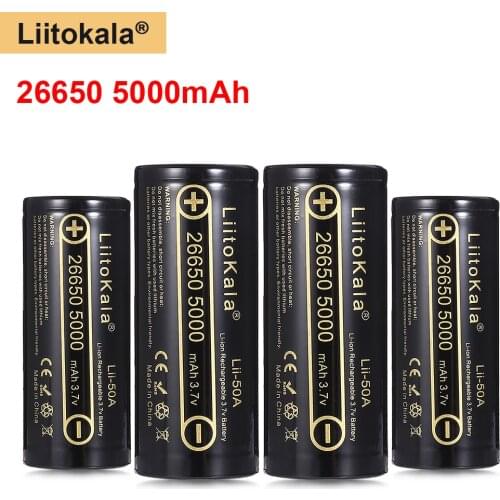 Hot High Capacity LiitoKala 26650 5000mAh 3.7v Li-ion Rechargeable Battery 26650-50A battery for Flashlight 20A new packing