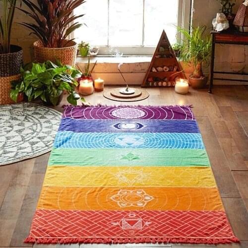 Better Quality Made Of Cotton Bohemia India Mandala Blanket 7 Chakra Rainbow Stripes Tapestry Beach Throw Towel Yoga Mat