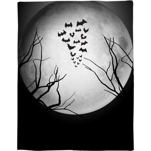 Night Full Moon Moon Bat Printed Flannel Blanket Soft Throw Blanket Machine Washable Blankets for Beds