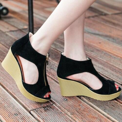 2021 New Women Wedge Sandals High Heel Summer Womens Shoes Platform Wedges Vintage Sandals Zippers Sandalias Mujer Large Size