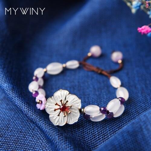 MYWINY Original shell Ethnic exotic bracelet, new nature crystal stones beaded bracelet, vintage flowers jewelry Classic bracel