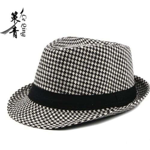Autumn and winter new thousand bird lattice mens top hat British fashion knitted jazz hat gentlemans hat versatile hat for mid