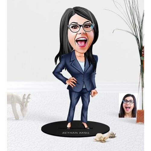 Personalized Women 'S Boss Cartoon Wooden Trinket-1 Photo Picture Funny Fun Memories Name Lettering Souvenir Reliable with Gift