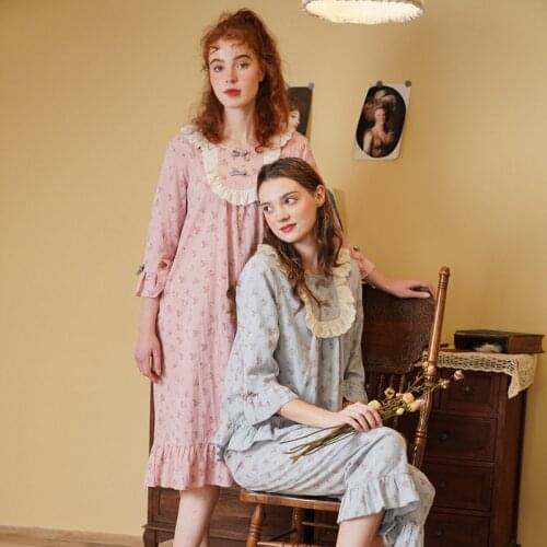 Pajama Woman Spring Autumn 100% Cotton Lady Long Sleeve Royal Cotton Bowknot Leisure Home Wear Suit Palace Style Sleepwear Халат