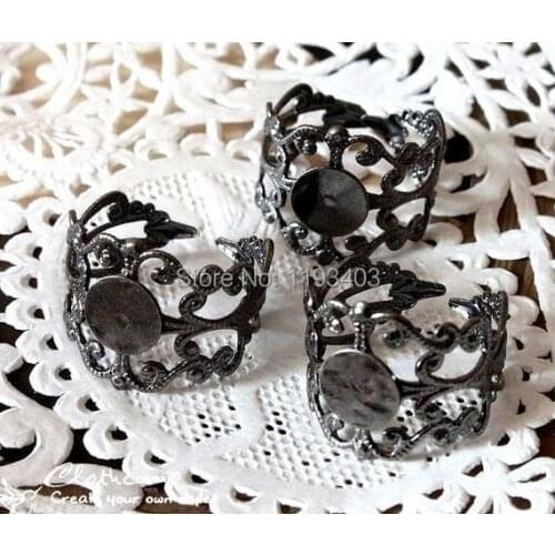 20pcs Gunmetal plated Brass Filigree Adjustable Ring Bases blank setting Rings With 8mm Pad (RINGSS-1-GU)
