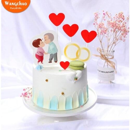 Romantic Love Heart Valentines Day Cake Topper Lovers Theme Wedding & Engagement Anniversary Cake Decoration Party Supplies