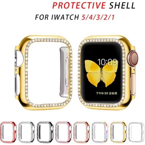 Luxury Diamond Men Women PC Protect Cover Case for Apple Watch Case Series 5 4 3 Fashion Bling Bumper 40/44/38/42mm Accessories