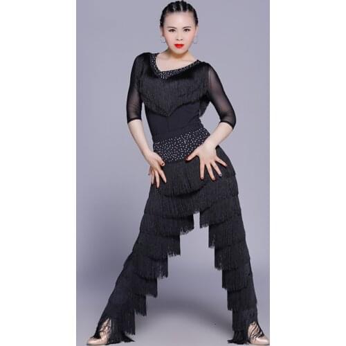 Sexy Latin Dance Suit For Ladies Blue Red Black Original Tassel Shirt Women Perform Tops Professional Flamenco Garments DW1054