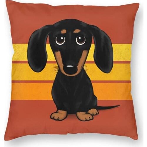 Cute Black And Tan Smooth Coated Dachshund Cartoon Dog Floor Pillowcover Home Decorative Cushions Throw Pillow For Living Room