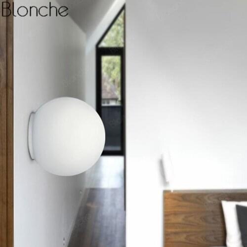 Modern White Glass Ball Wall Lamp Suitable for Dining Room Bedroom Kitchen Wall Lamp Home Decoration Industrial Lighting Decor