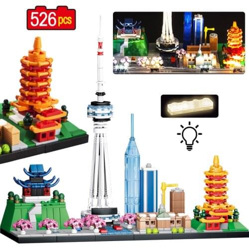Creator City Architecture Wuhan Moscow Guangzhou Skyline Street View Building Blocks With Light Bricks Toys For Kids Xmas Gifts