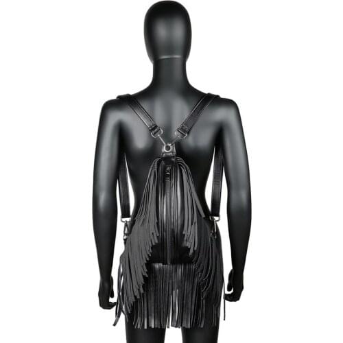 Steampunk Bag Women Leather Backpacks Purse Vintage Women Shoulder Tassel Shoulder Cross Body School Bag Travel Small Backpack