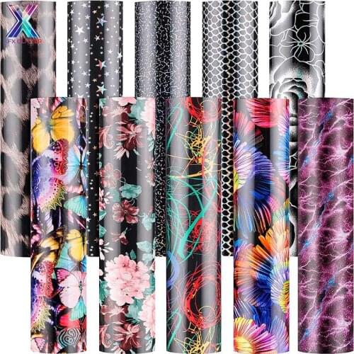 XINFANGXIU 30x50cm Cricut Flower Heat Transfer Vinyl 3D Pattern Heat Transfer Vinyl Pattern Iron on HTV Vinyl for DIY T-Shirts