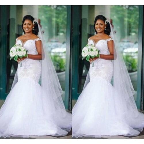 South African Country Wedding Dresses Mermaid Off the shoulder with Straps Lace Applique Tulle Wedding Bridal Gowns Plus size