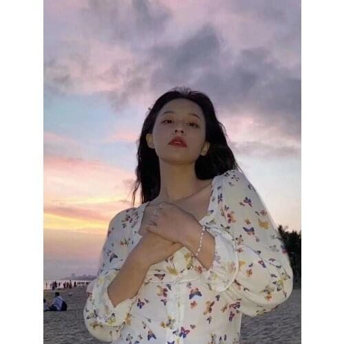 Women Shirt 2021 Spring Puff Sleeve French Gentle Blouse Small Butterfly Shirt Women