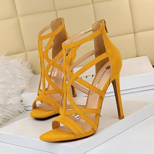 2020 Women Fetish Stripper Sandals Ankle Boots 11cm High Heels Lace Up Gladiator Gladiator Peep Toe Yellow Summer Blue Shoes
