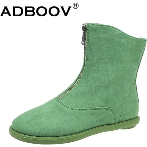 ADBOOV Front Zip Suede Ankle Boots For Women Fall Winter Shoes Woman Flat Booties Bottines Pour Les Femmes Botas Mujer