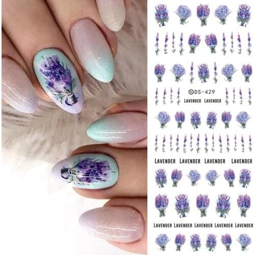 1sheet Lavender Nail Art Water Decals Blossom Flower Nail Stickers Dried Flower Nail Art Adhesive 3D Stickers