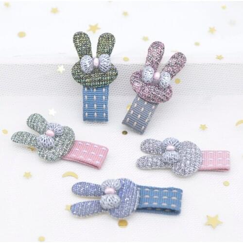 10Pcs Kawaii Rabbit Cloth Embellishment with Resin Tie for Clothes Patch Fabric Sewing Craft Socks Gloves Shoes Decal Decor H84