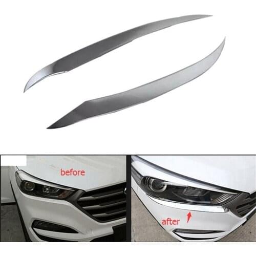 2Pcs ABS Chrome Front Plated Headlight Cover Head Light Lamp Eyelid Eyebrow Trim for Hyundai Tucson 2016 2017 2018