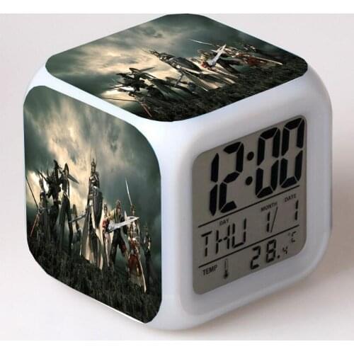 Anime Final Fantasy Cartoon LED 7 Color Flash Digital Alarm Clocks Night Light Bedroom Desk Clock despertador Alarm-Clock