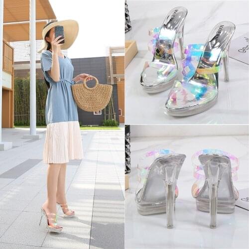 Summer Refreshing Comfortable Sandals Color Change Piece High Heel Shoes Cross-over Waterproof Womens Shoes