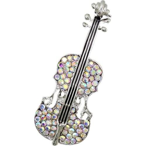 OneckOha AB Stone Guitar Brooches Zinc Alloy Musical Instrument Brooch Pin Cute Jewelry