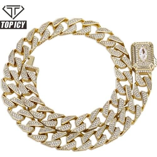 Hip hop 13mm iced out zircon chain copper necklaces bracelets gold plated silver cuban link chain for men women jewelry