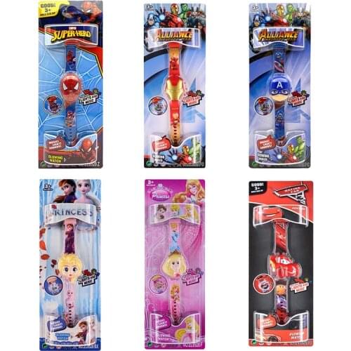 Disney Frozen Spiderman Iron Man Cars Electronic Toy Watch Children Cartoon Anime Colorful Lights Flip Lid Watches Kids Gifts