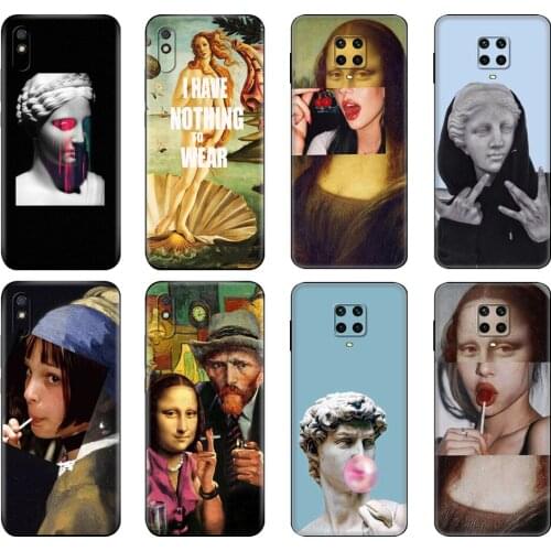 Black tpu Case For Xiaomi Redmi 7A 8 8A 9 9A 9C Case Redmi Note 8T 8 Pro T Note 9 9S 9 Pro Case Mona Lisa Art David lines