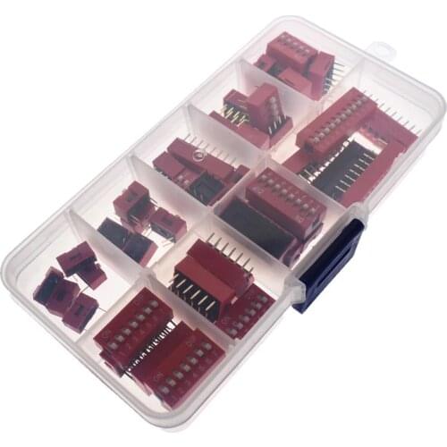 Dip Switch Kit In Box 1 2 3 4 5 6 7 8 10 Way 2.54mm Toggle Switch Red Snap Switches Mixed Kit Each 5PCS Combination Set