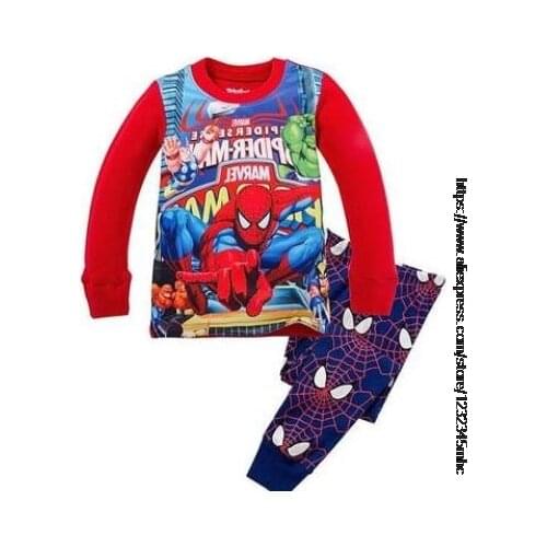 Disney New Childrens Spring Long Sleeve T Shirt+Pant Sport Set Cartoon Spiderman Kids Boys Girls Baby Sleepers Sleepwear 2-7T