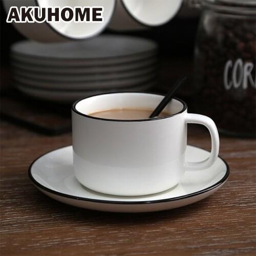 European Simple Ceramic Coffee Cup Set Creative Afternoon Tea Set Coffee Cup And Saucers Gift Household AKUHOME