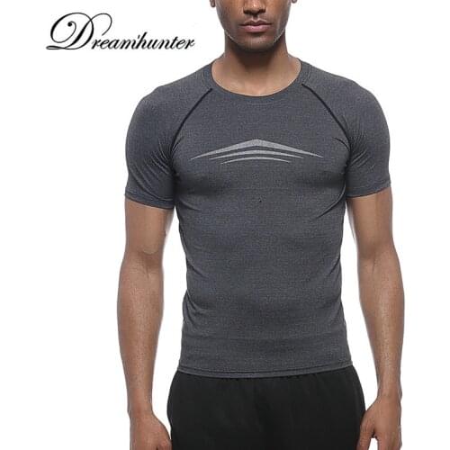 Fitness Casual Short Sleeve T Shirt Men Quick Dry Compression Shirts Bodybuilding Tights T-shirts Printed Sportwear