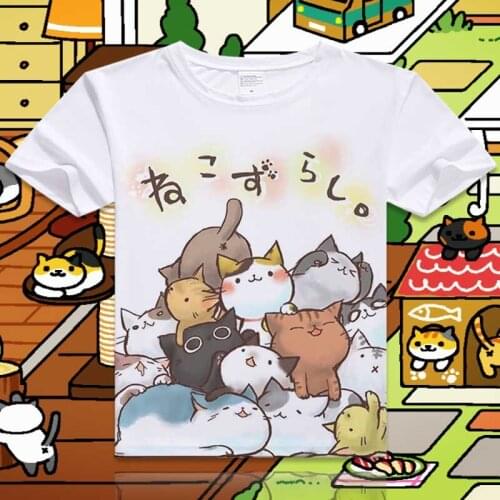 Japan Game Neko Atsume T-Shirt Anime Costume Short-sleeved Cute The cat backyard T shirt Fashion Men Women Tees