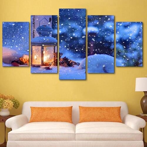 HD Printed Modern Decoration Posters Picture On Canvas 5 Panel Christmas Lamp Modular Wall Art Home Frame Living Room Painting