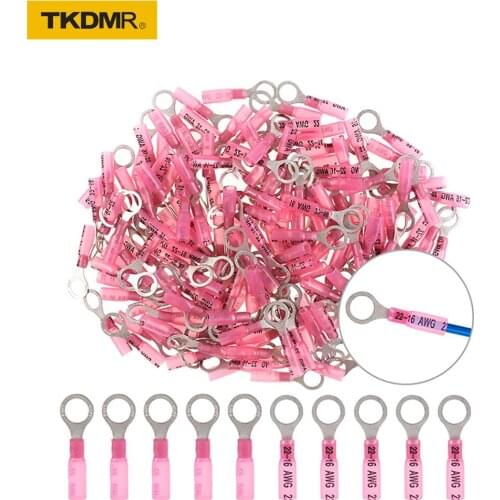 22-16 AWG 0.5-1.0mm2 Insulated Ring Terminal Connector Red RV 1.25-5/6/8/10 Wire Cable Electrical Crimp Terminal