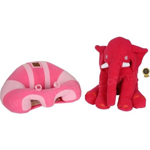 Jaju Baby, Luxury Pink-Fuchsia Baby Support Seating Cushion and Fuchsia Sleep Elephant