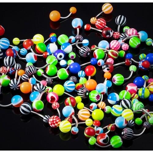10pcs Mixed Color Acrylic Belly Button Rings for Women Colorful Navel Piercing Barbell Steel Ombligo Sexy Piercings Jewelry 14G