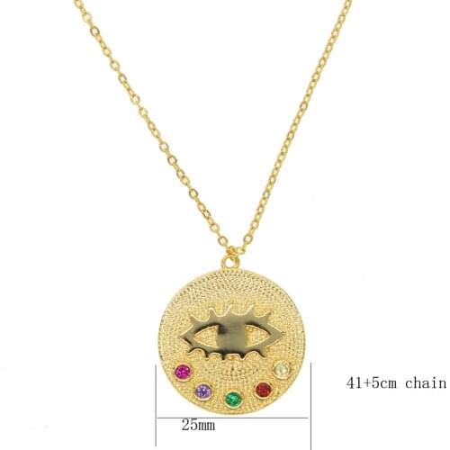 Jewelry set necklace and earring set evil eye Gold color micro multicolored stone dangle earring and pendant necklace
