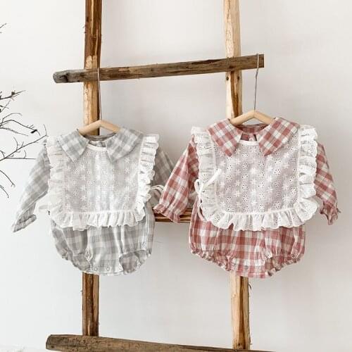 Korean Spring Kids Girl Grid Rompers New 2021 Autumn Infant Baby Girl Newborn Rompers Clothes Baby Girl Rompers