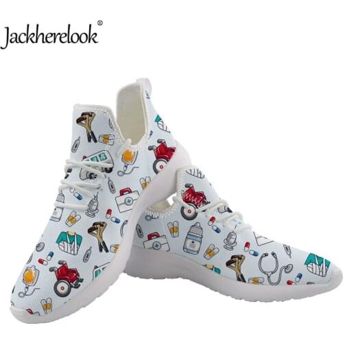 Jackherelook 2020 Spring Women Cute Cartoon Nursing Sneakers Lace up Flats Casual Ladies Shoes Mesh Knit Footwear Zapatos Mujer