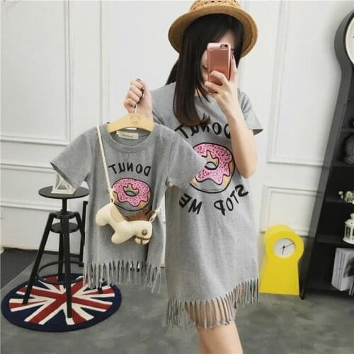 Mother Daughter Dresses Mommy and Me Mum and Daughter Girls Clothes 2017 Summer 100% Cotton Tassel Family Look Kids Shirt Dress