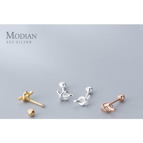 MODIAN Classic Cute Tiny Knot Stud Earring for Women 925 Sterling Silver 3 Color Geometric Ear Studs Fine Jewelry Girl Gift