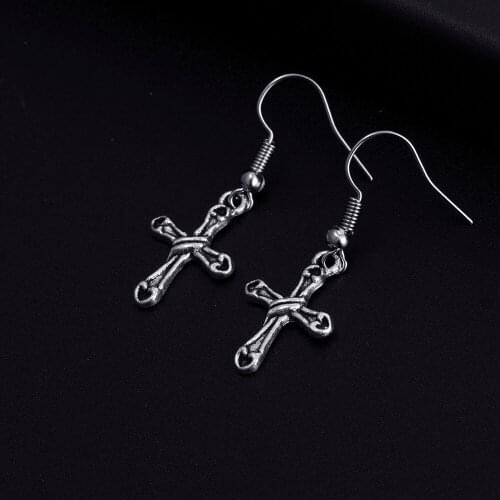 Trendy Vintage Cross Shape Dangle Antique Silver Plated Earrings for Women Girl Retro Drop Earrings Cute Earring Jewelry Bijoux