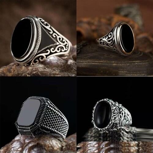 2021 New Retro Shaped Geometric Oval Black Glossy Mens Ring For Anniversary Party Wedding Male Rings Jewelry Accessories 6-14
