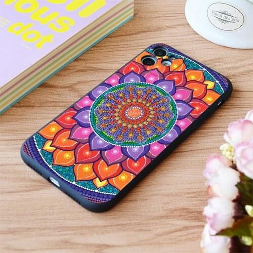 For iPhone Lotus Rainbow Mandala Print Soft Matt Apple iPhone Case 6 7 8 11 12 Plus Pro X XR XS MAX SE