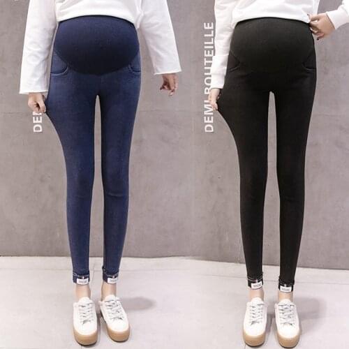 New autumn pregnant women trousers pregnant stomach lift pants feet pants stretch denim casual pants maternity dress