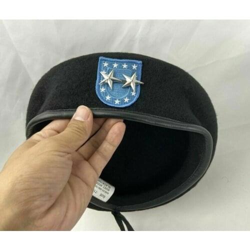 New US Army Infantry Regiment Black Beret Officer 2 Star Major General Rank Hat Military Cap