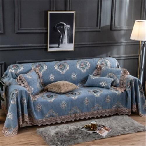 European Chenille Lace Luxury Sofa Towel Blue Modern Fashion Soft 1/2/3/4 Seater Sofa Cover All-inclusive Dust Couch Sofa Cover